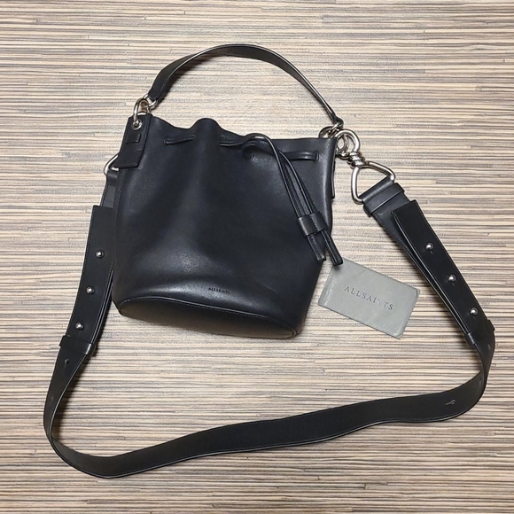 All Saints Handbags - AllSaints Black Leather Crossbody Bag